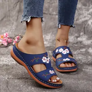 FloraWedge | Embroidered Leather Casual Summer Sandals
